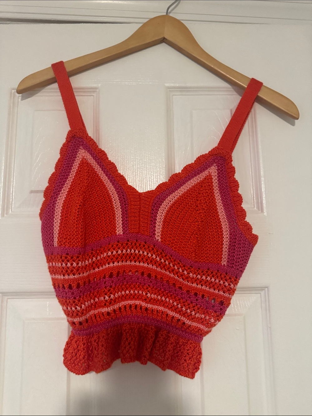 Crochet Crop Top in Bright Red & Pink